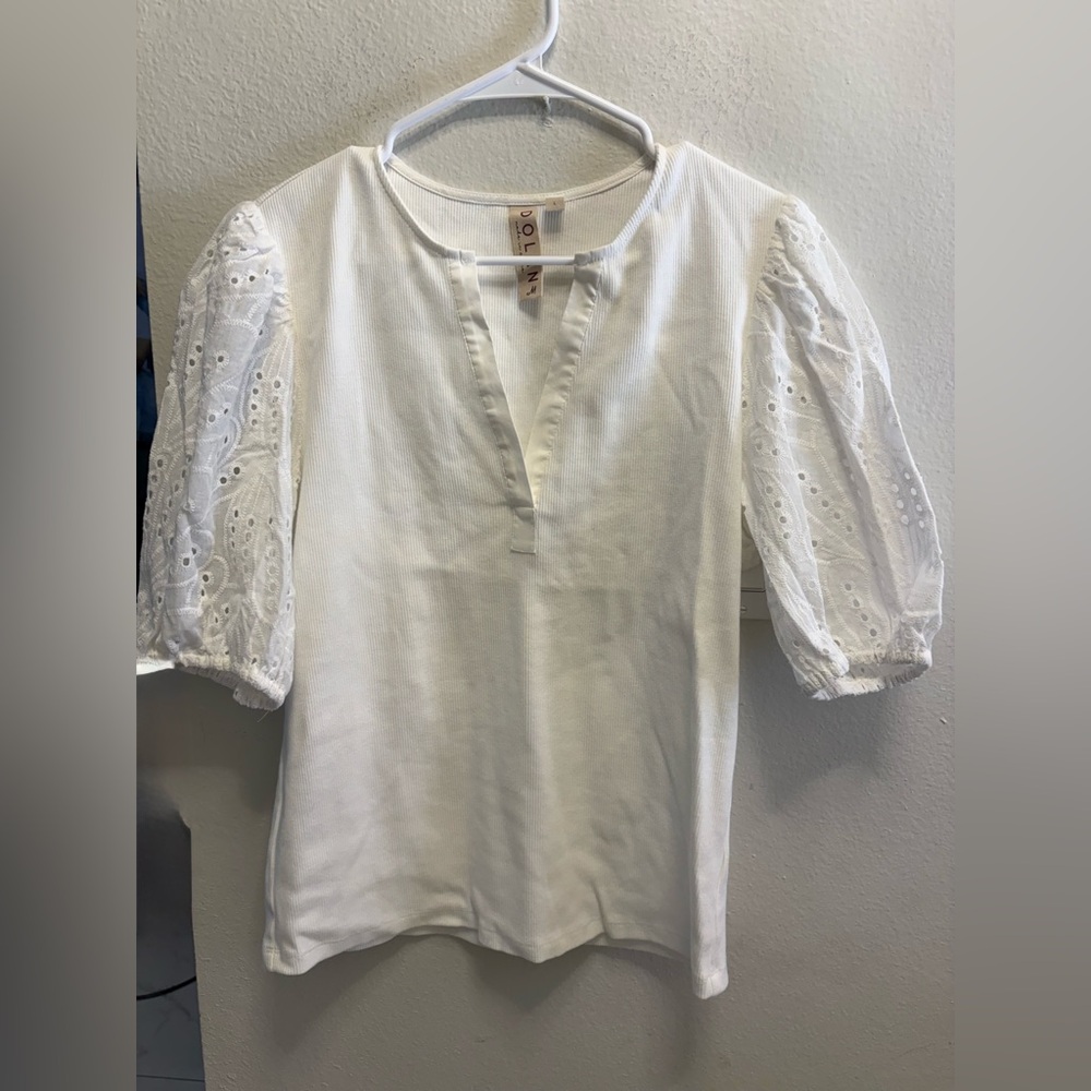 dolan White Eyelet Puff Sleeve Tunic Top